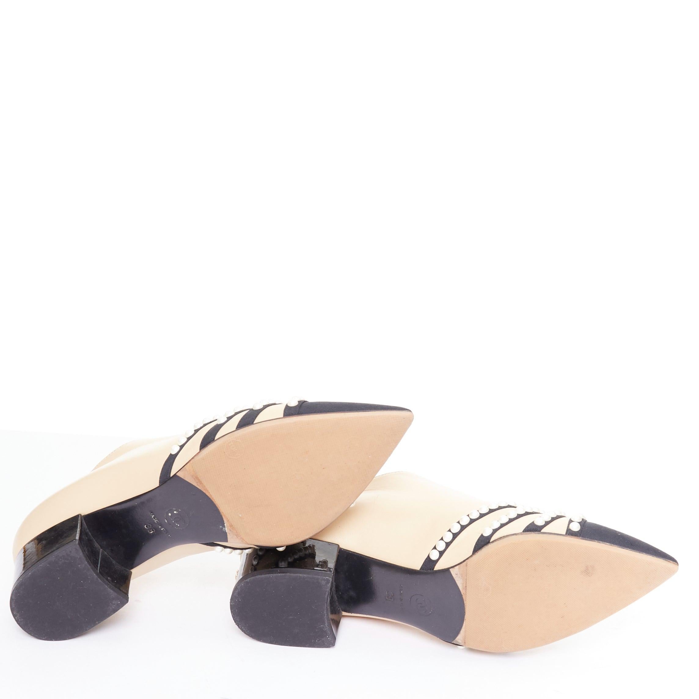 CHANEL nude black goatskin grosgrain pearl cap toe lace up oxfords EU38 en vente 6