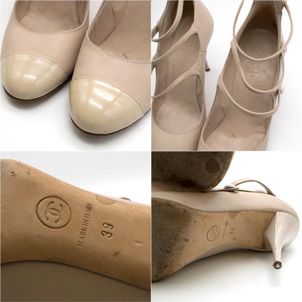 Chanel Nude Cap-Toe Multi-Strap Sandals - Size 39 For Sale 3