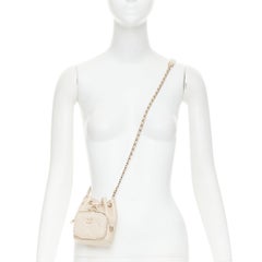 CHANEL nude caviar leather quilted CC pocket bucket crossbody chain bag
