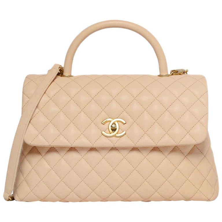 Chanel Nude Caviar Leather Quilted Medium Coco Handle Kelly Style Flap Bag