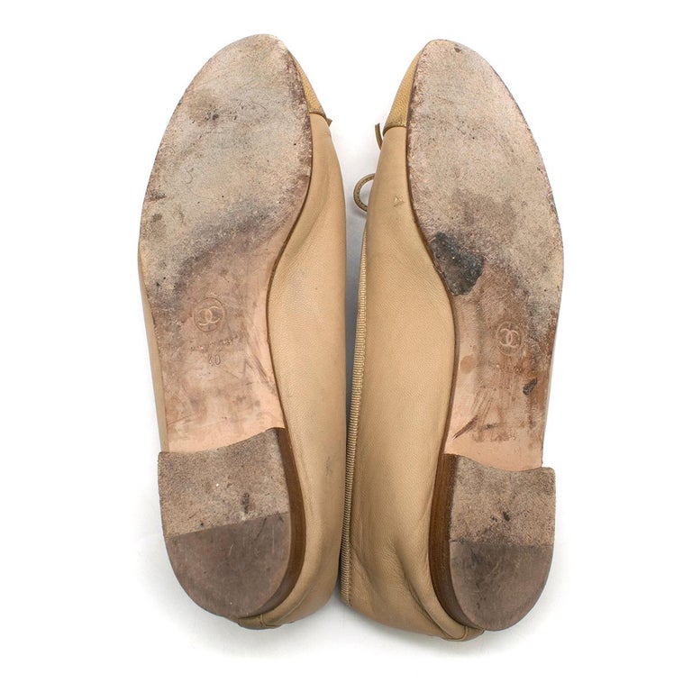 Chanel Nude and Gold Cap Toe Ballet Flats US 10 For Sale at 1stDibs