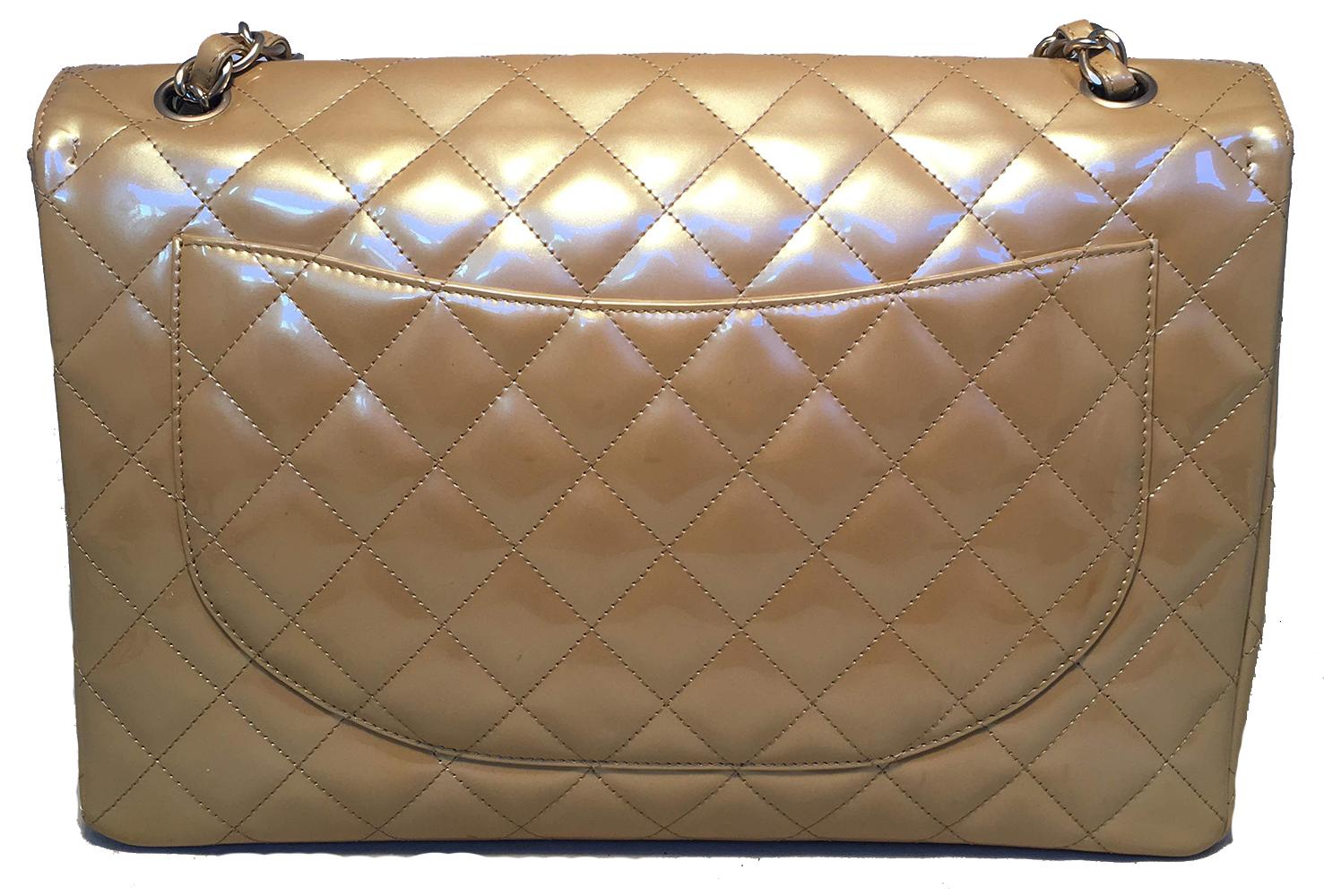 Brown Chanel Nude Gold Pearlized Patent Leather Maxi Classic Flap Shoulder bag
