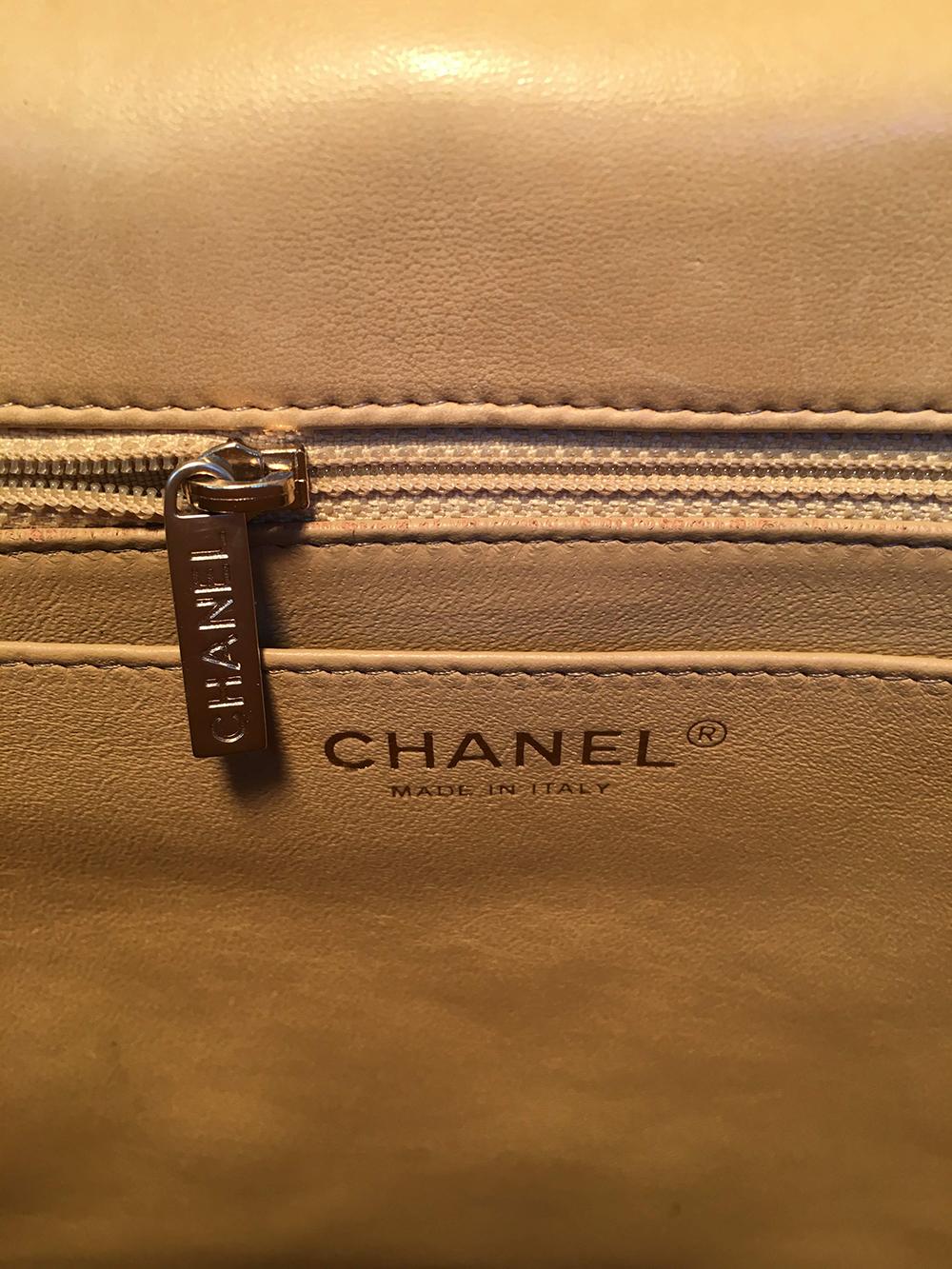 Chanel Nude Gold Pearlized Patent Leather Maxi Classic Flap Shoulder bag 4