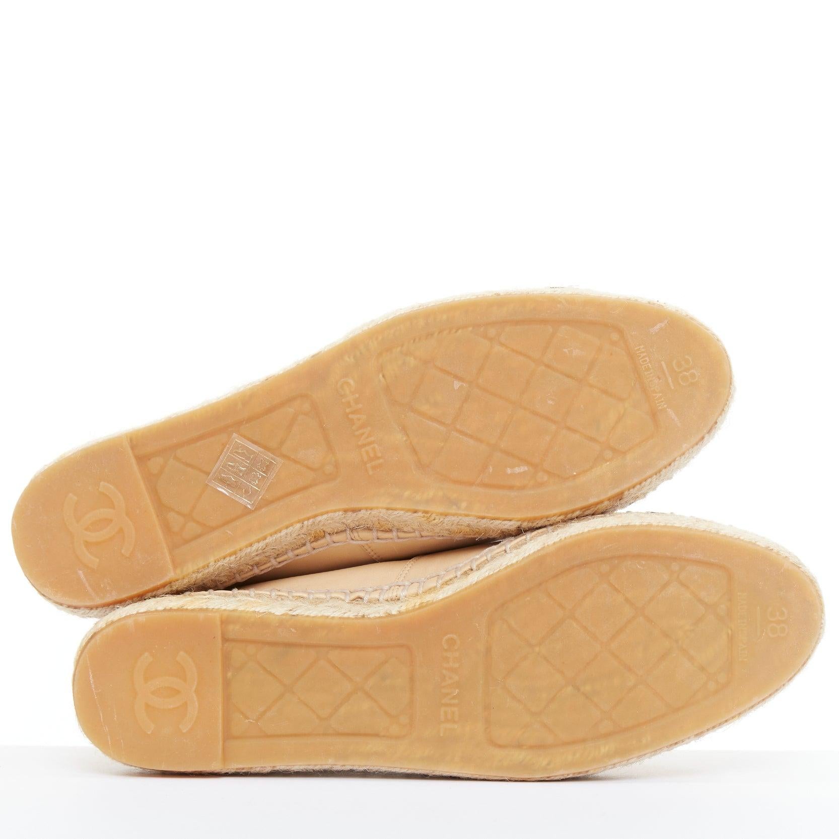 CHANEL nude lamb leather CC logo black toe cap beige espadrille shoes EU38 en vente 6