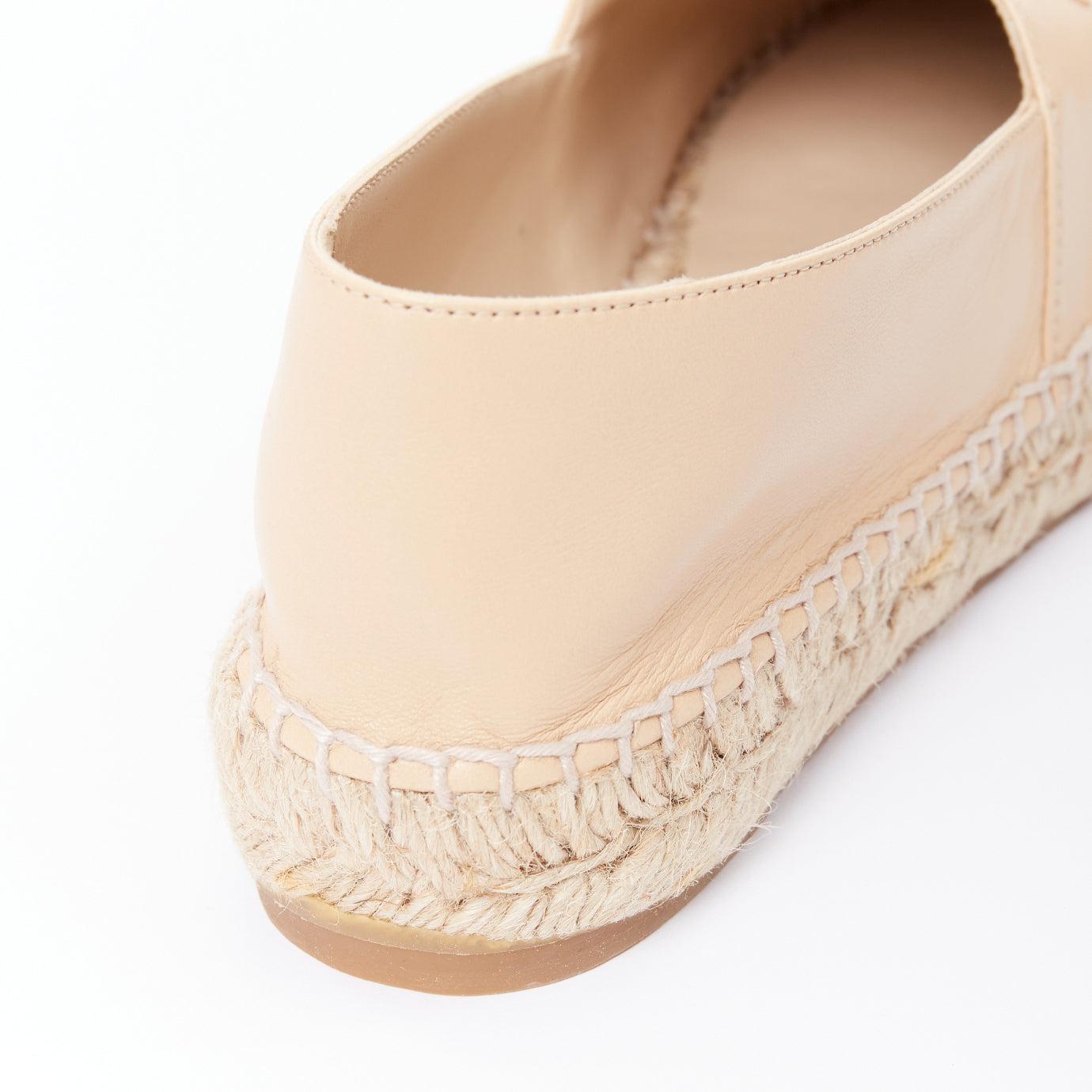 CHANEL nude lamb leather CC logo black toe cap beige espadrille shoes EU38 en vente 4