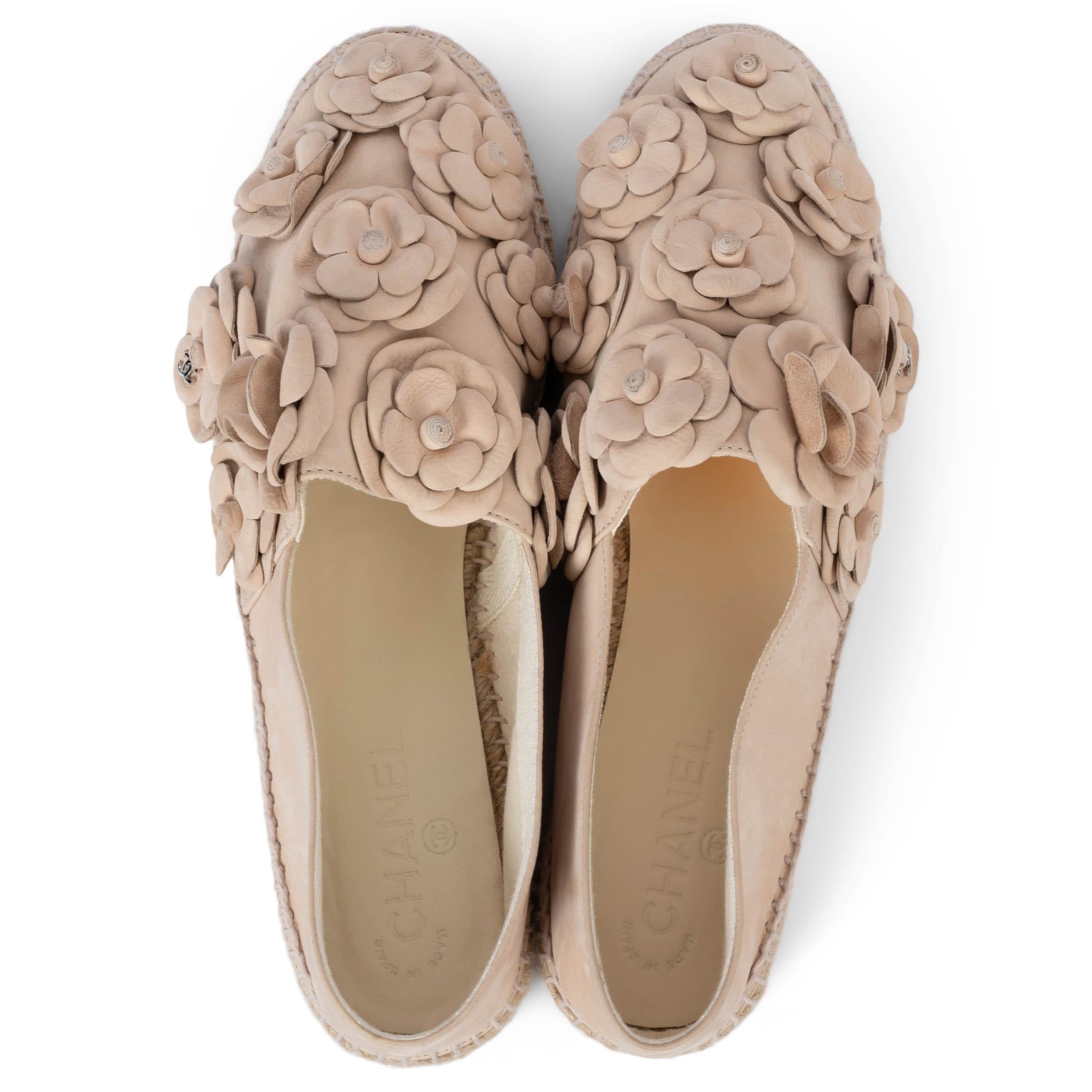 CHANEL nude leather 17C CUBA CAMELLIA Espadrilles Flats Shoes 42 fit 41 For Sale 1