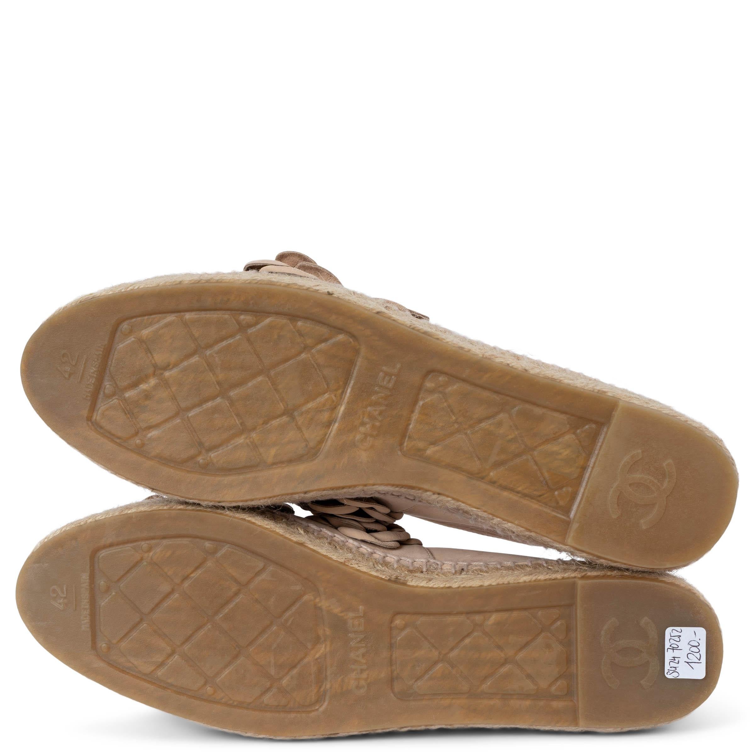 CHANEL nude leather 17C CUBA CAMELLIA Espadrilles Flats Shoes 42 fit 41 For Sale 3