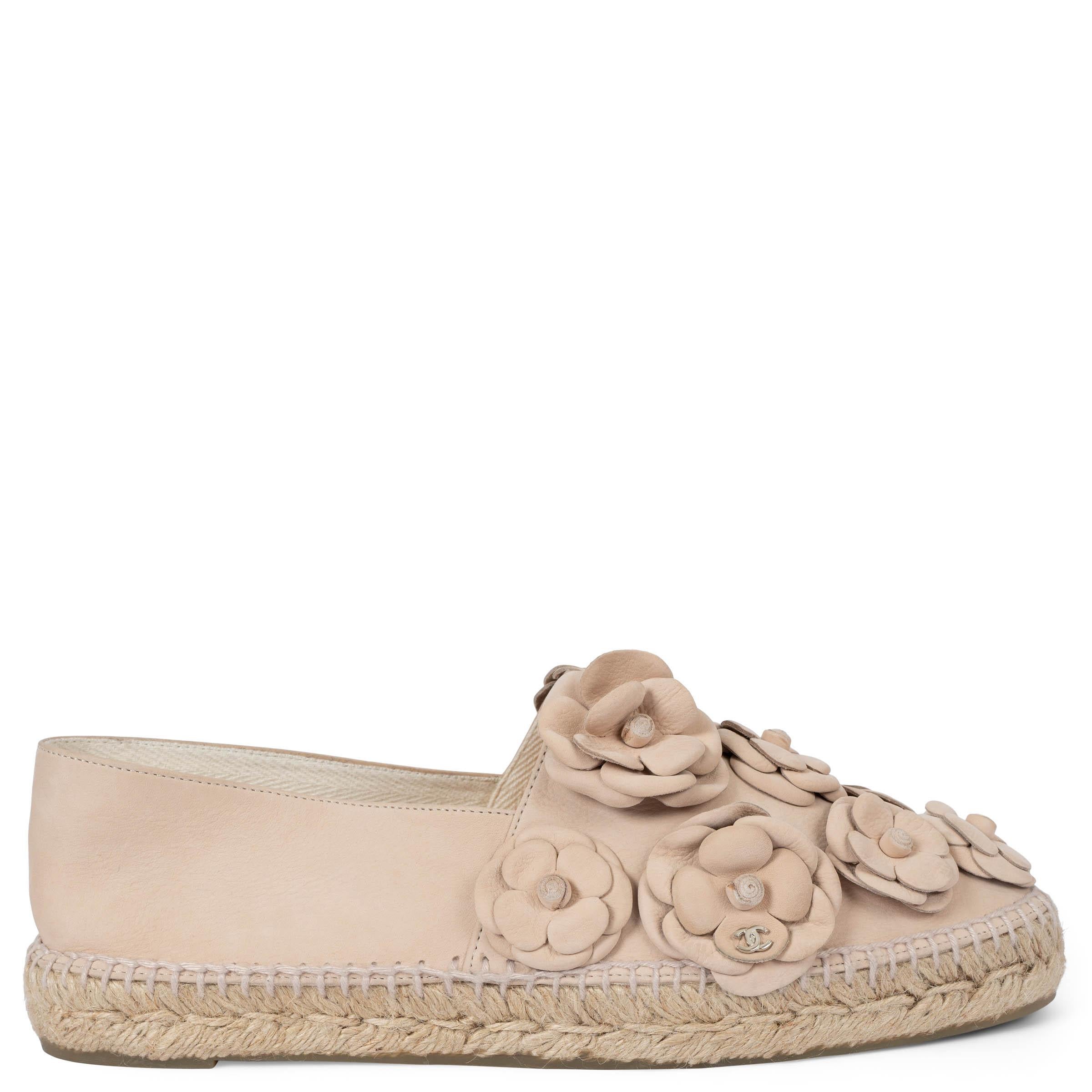 CHANEL nude leather 17C CUBA CAMELLIA Espadrilles Flats Shoes 42 fit 41 For Sale