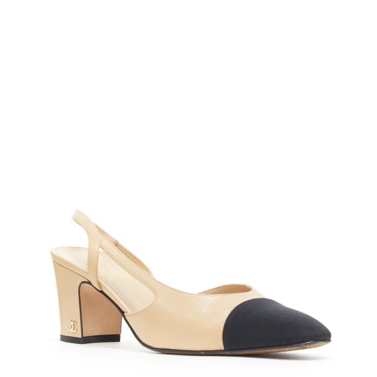 Chanel Cap Toe Slingbacks in Nude Black