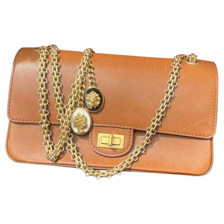 Chanel Nude Medallion 2.55 Reissue Brown Calfskin Double Flap Bag Gold Chain 201