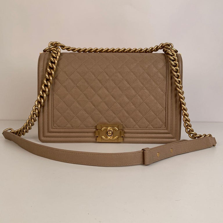 Chanel Nude Quilted Caviar Leather Large Boy Shoulder Bag For Sale