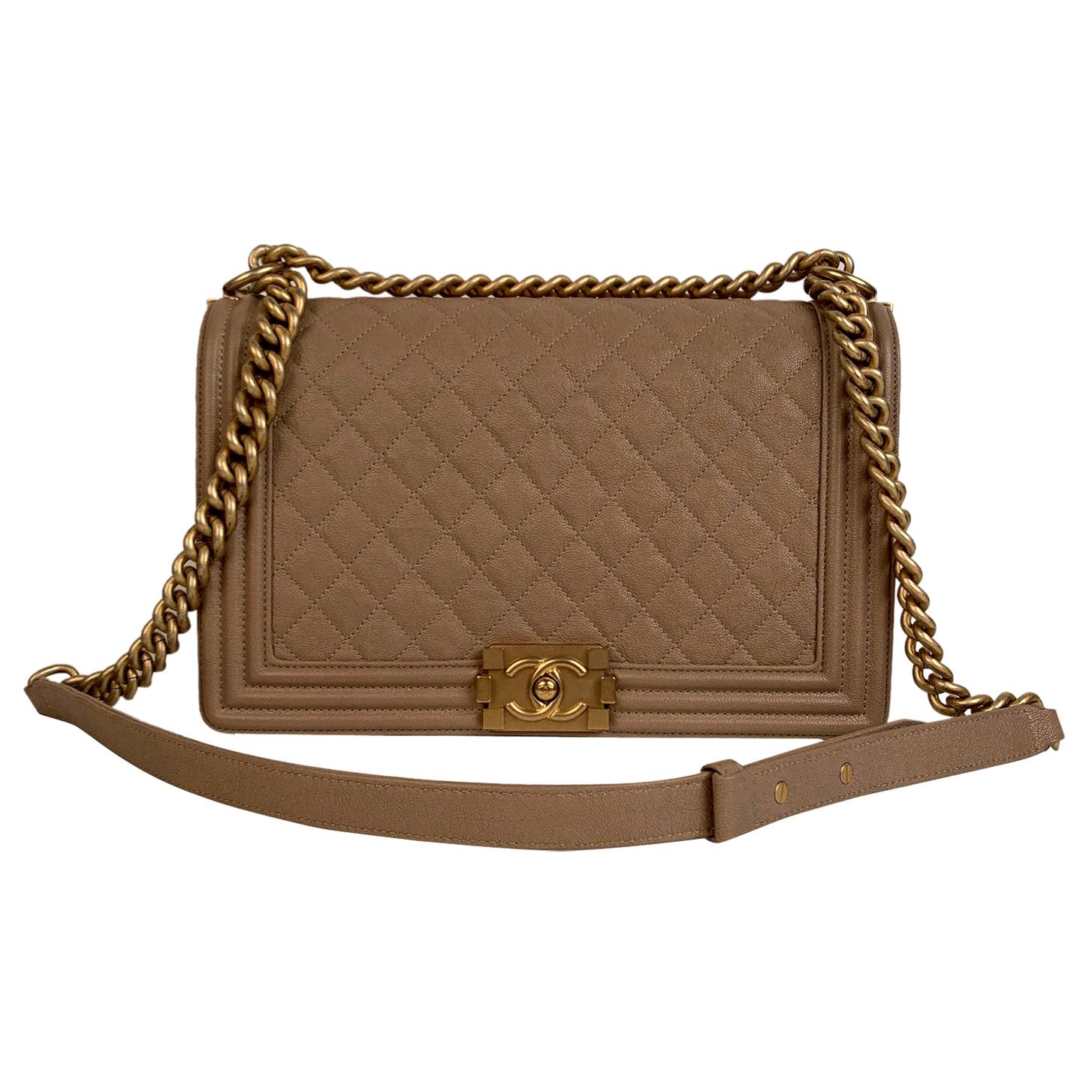 Chanel Nude Quilted Caviar Leather Large Boy Shoulder Bag For Sale