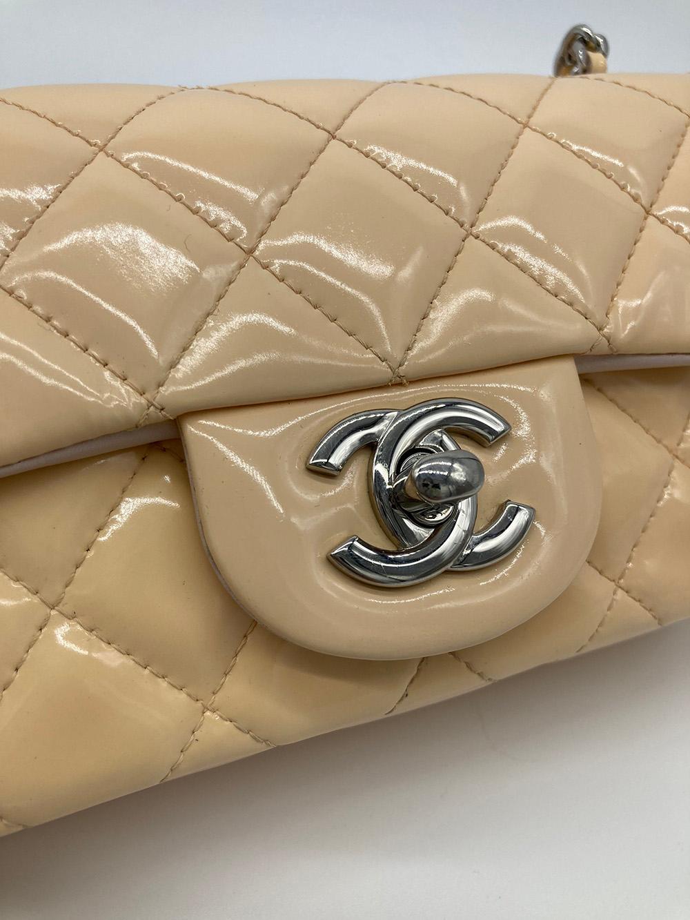 Women's Chanel Nude Quilted Patent Leather Extra Mini Classic Flap