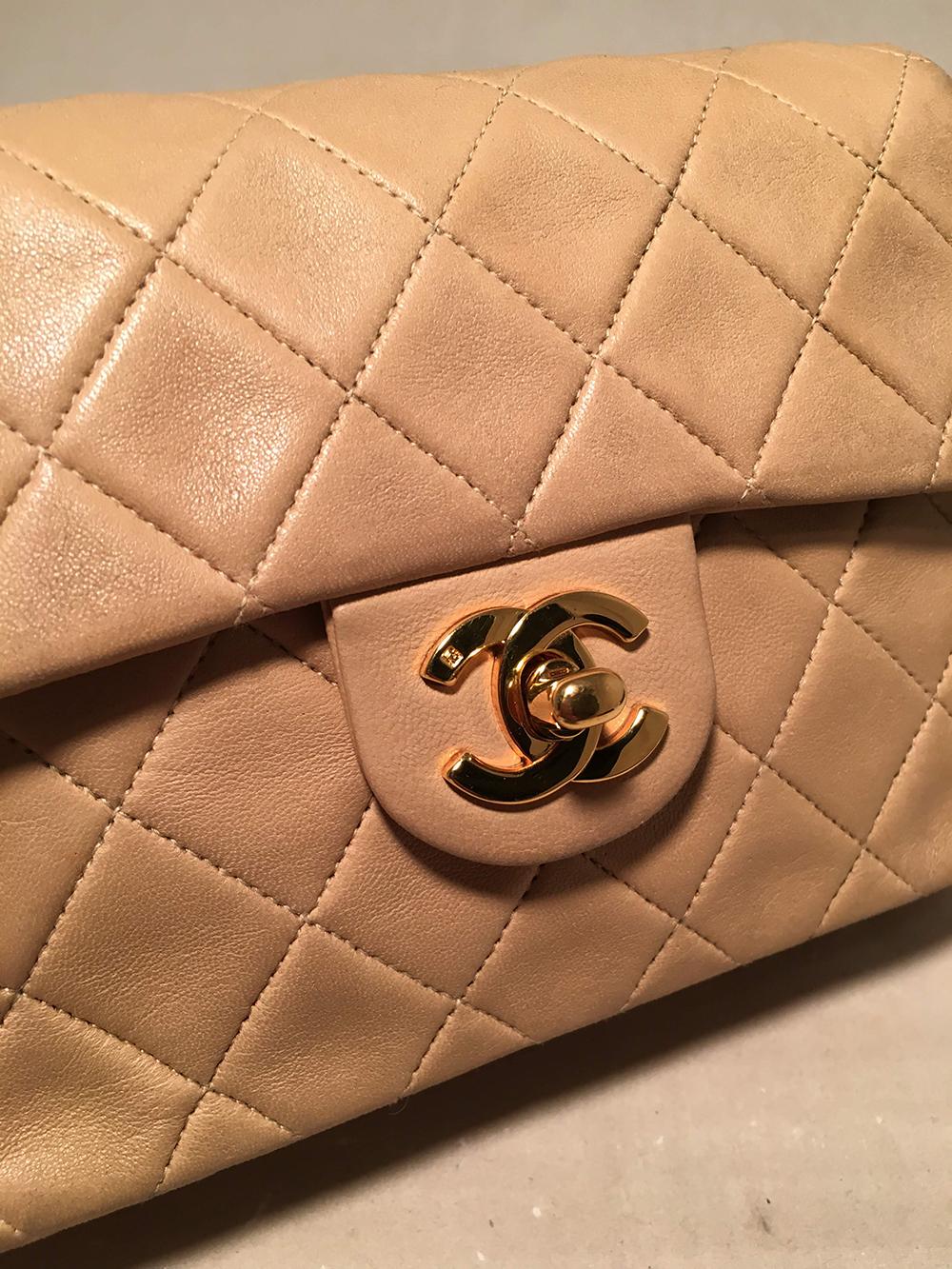 Brown Chanel Nude Quilted Tan Leather Mini Classic Flap Shoulder Bag