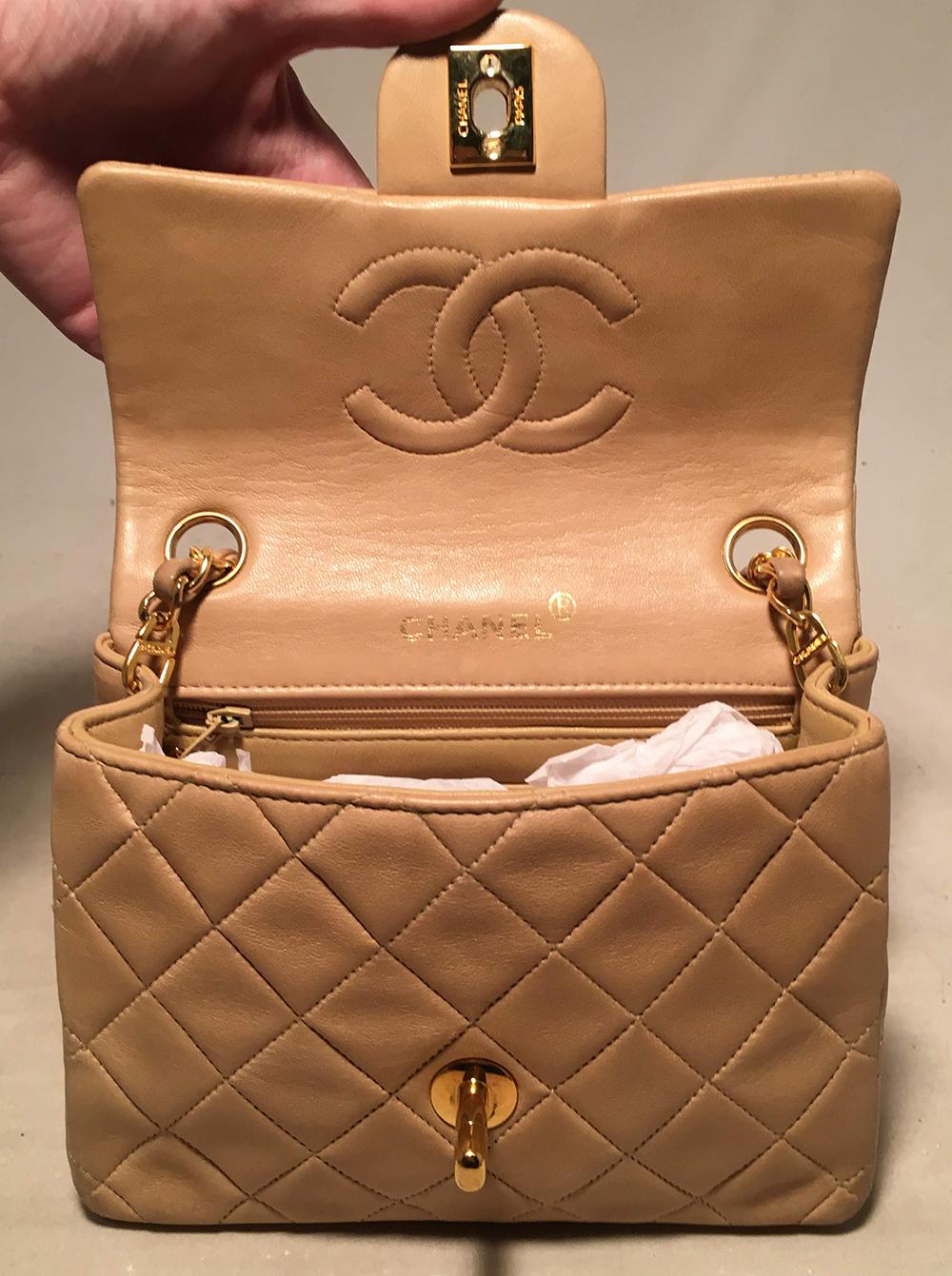 Chanel Nude Quilted Tan Leather Mini Classic Flap Shoulder Bag In Good Condition In Philadelphia, PA