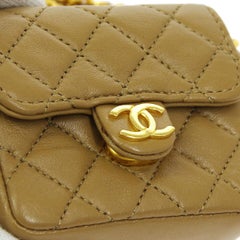 Chanel Nude Tan Leather Gold Micro Mini Shoulder Flap Bag in Box