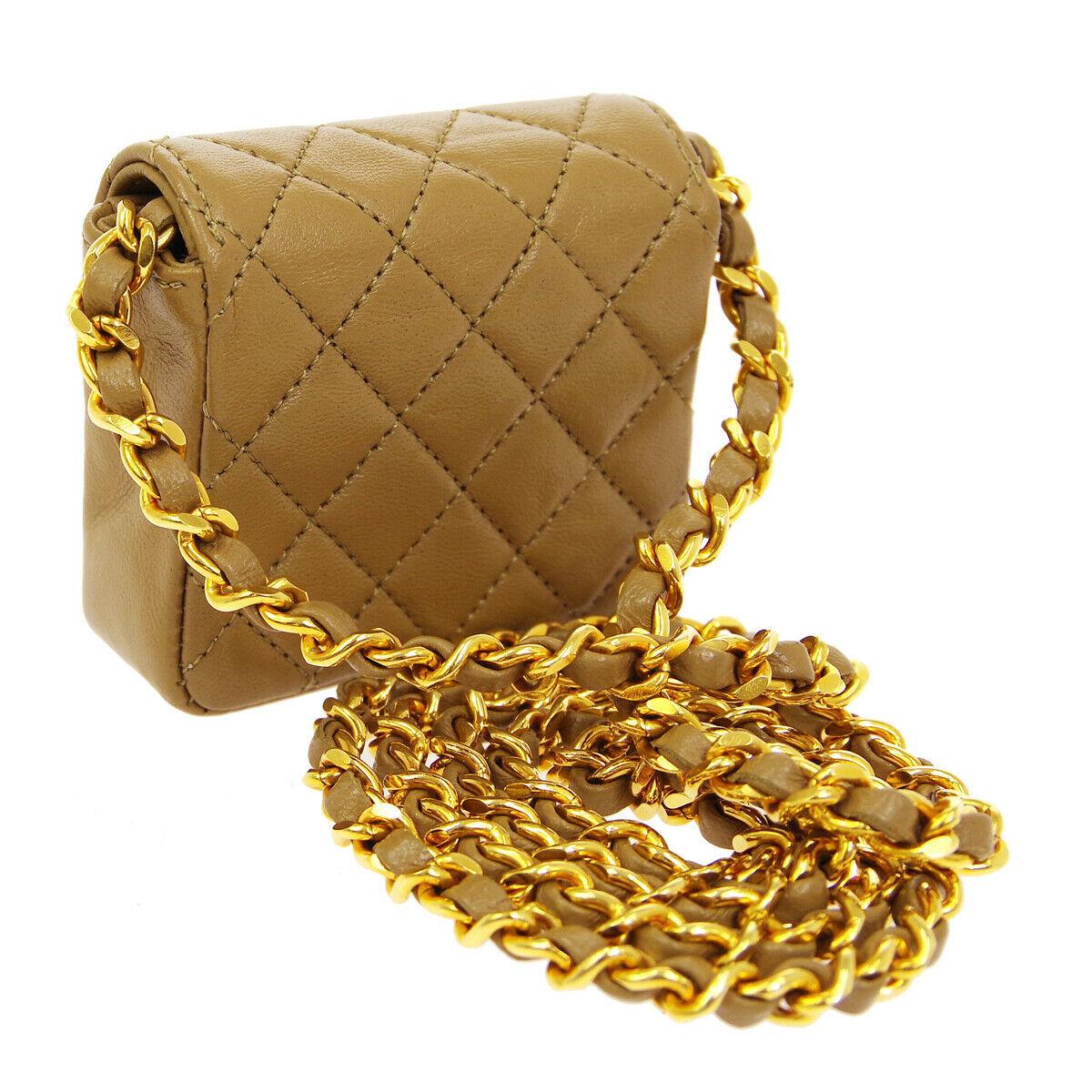 Chanel Nude Tan Leder Gold Micro Mini Shoulder Flap Bag in Box (Braun)