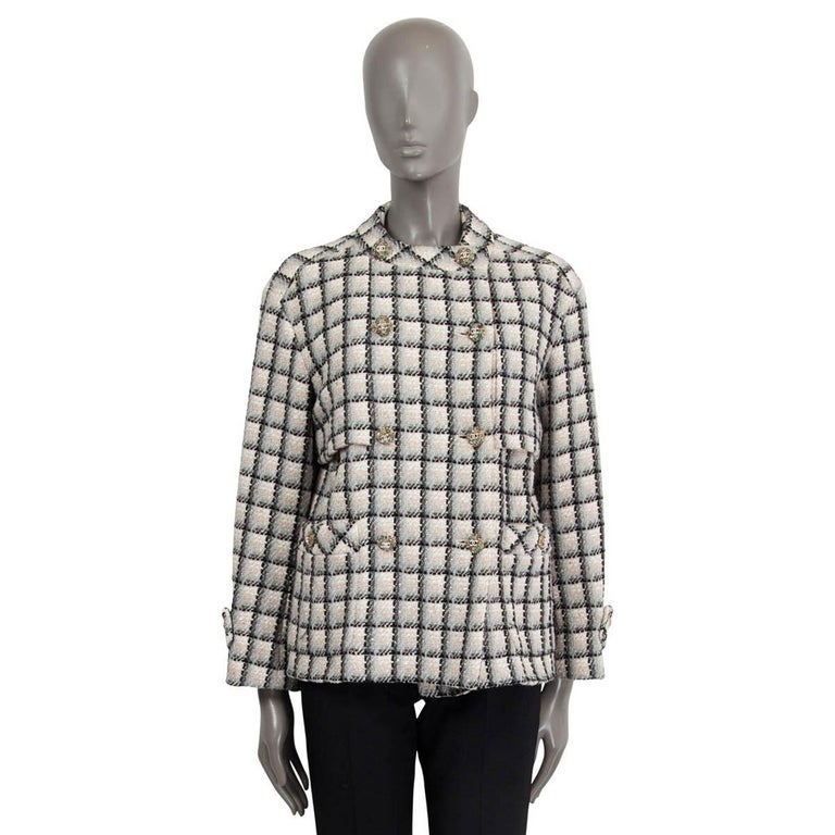 CHANEL nude white grey cotton 2022 22K DOUBLE BREASTED TWEED Jacket 40 M  For Sale at 1stDibs