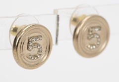 Chanel Number 5 Button Pierced Earrings
