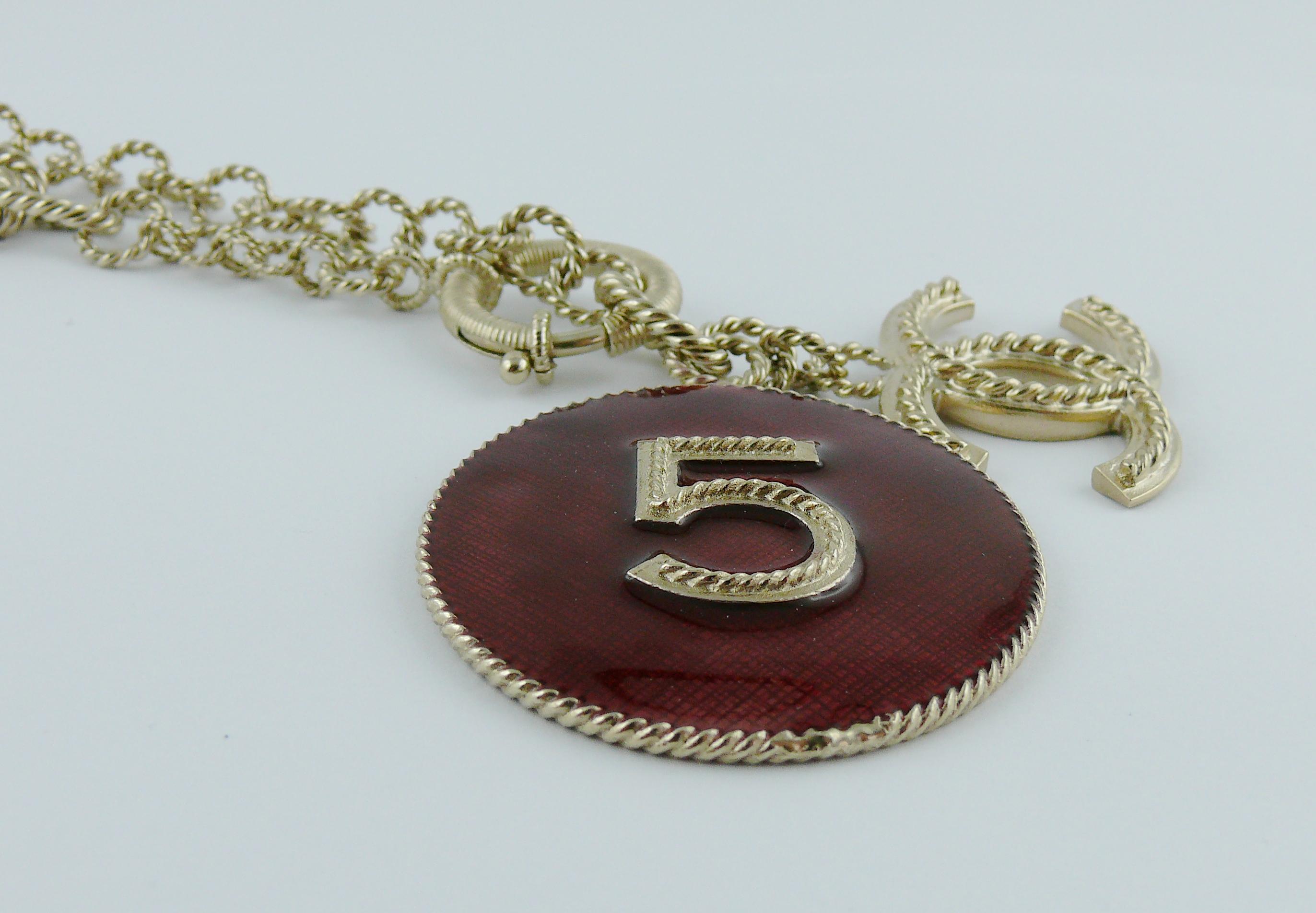 Chanel Number 5 Disc and CC Pendant Necklace 1