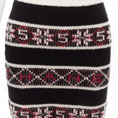 CHANEL Number 5 red black white CC logo fair isle intarsia skirt FR34 XS