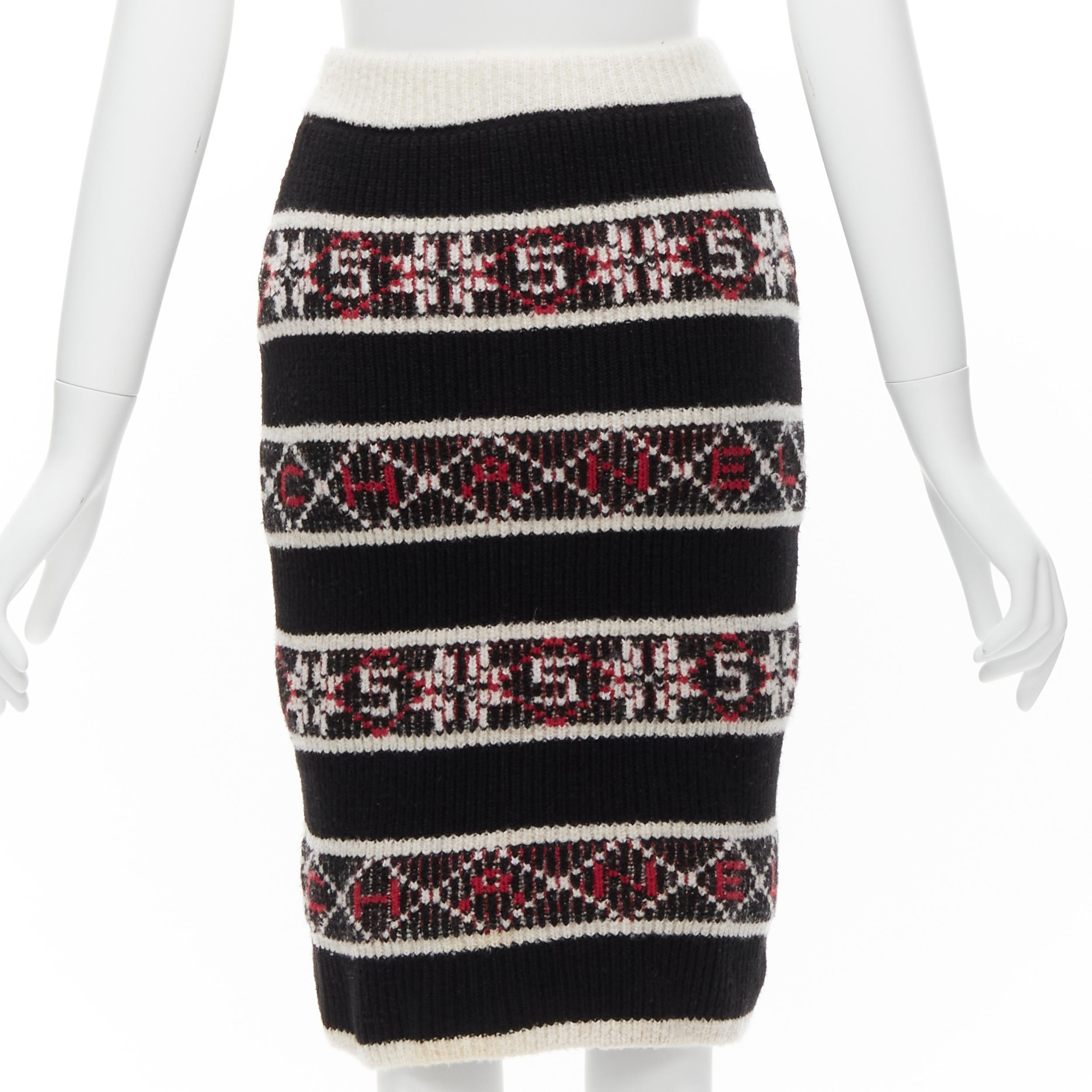 Women's CHANEL Number 5 red black white CC logo fair isle intarsia skirt FR34 XS For Sale
