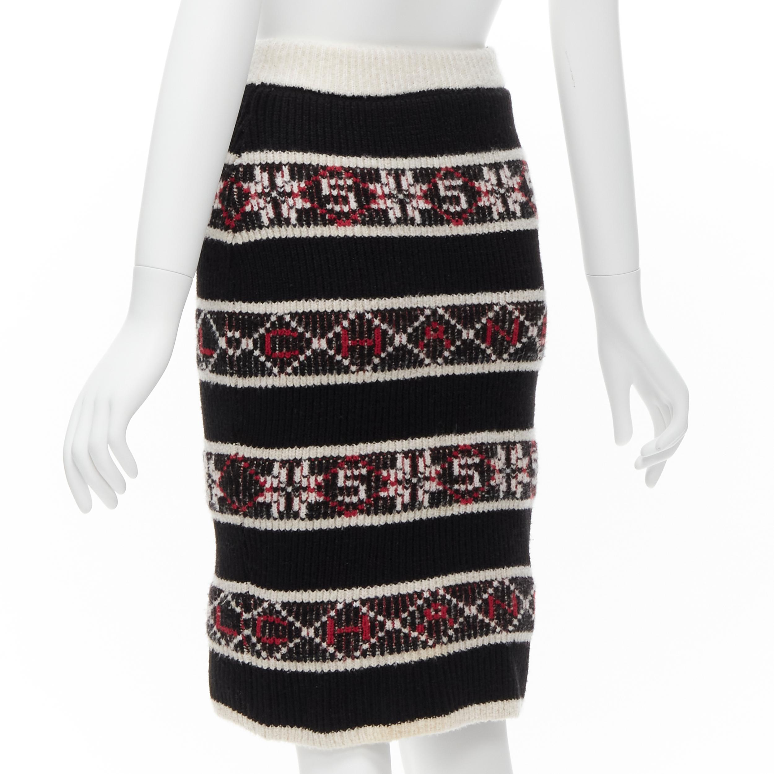 CHANEL Number 5 red black white CC logo fair isle intarsia skirt FR34 XS For Sale 1