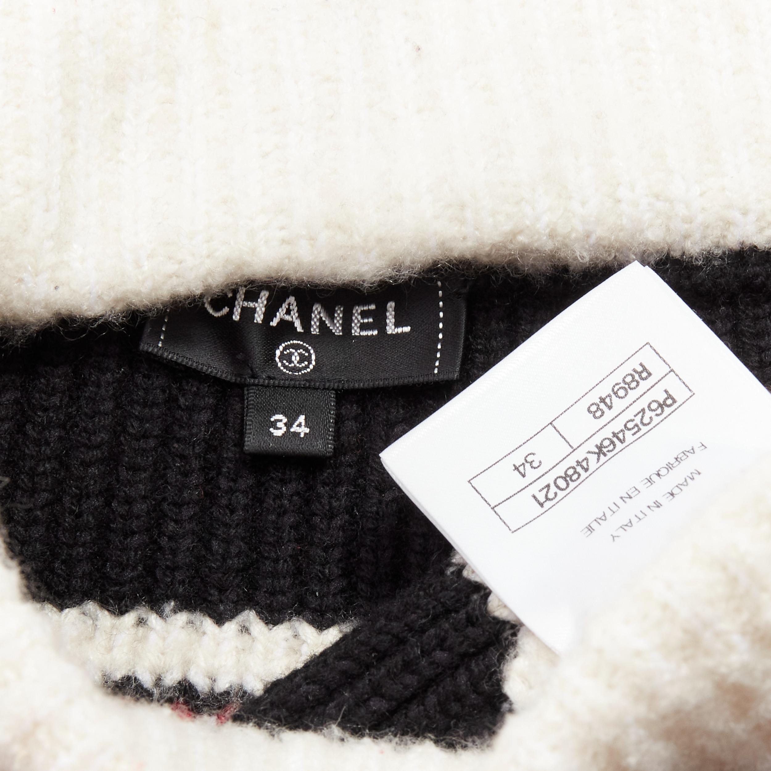 CHANEL Number 5 red black white CC logo fair isle intarsia skirt FR34 XS For Sale 3