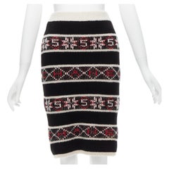 CHANEL Numero 5 rosso nero bianco logo CC gonna intarsia FR34 XS