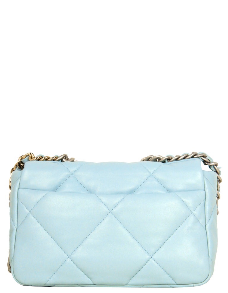 Chanel NWT 2022 Light Blue Lambskin Leather Quilted Medium 19 Bag