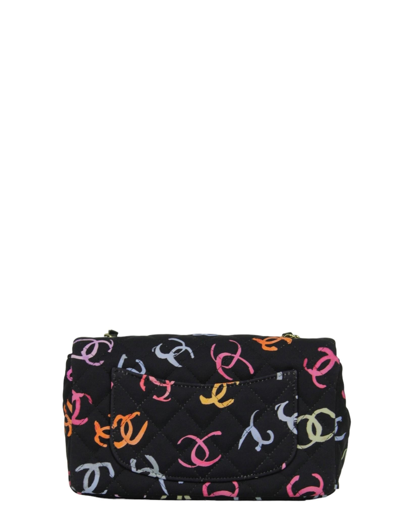 Black Chanel NWT 2024 Navy CC Logo Printed Rectangular Mini Flap Bag For Sale