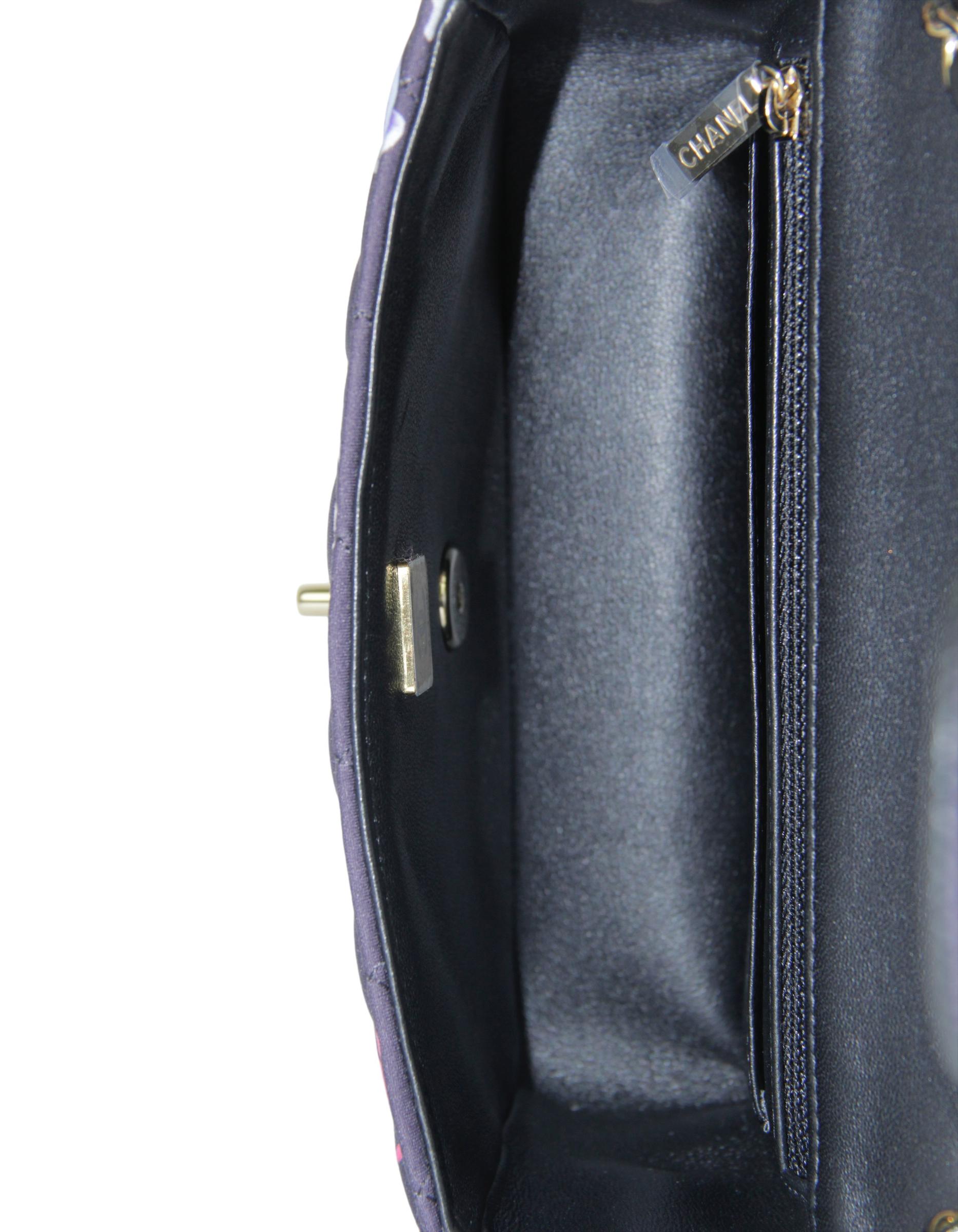 Chanel NWT 2024 Navy CC Logo Printed Rectangular Mini Flap Bag For Sale 1