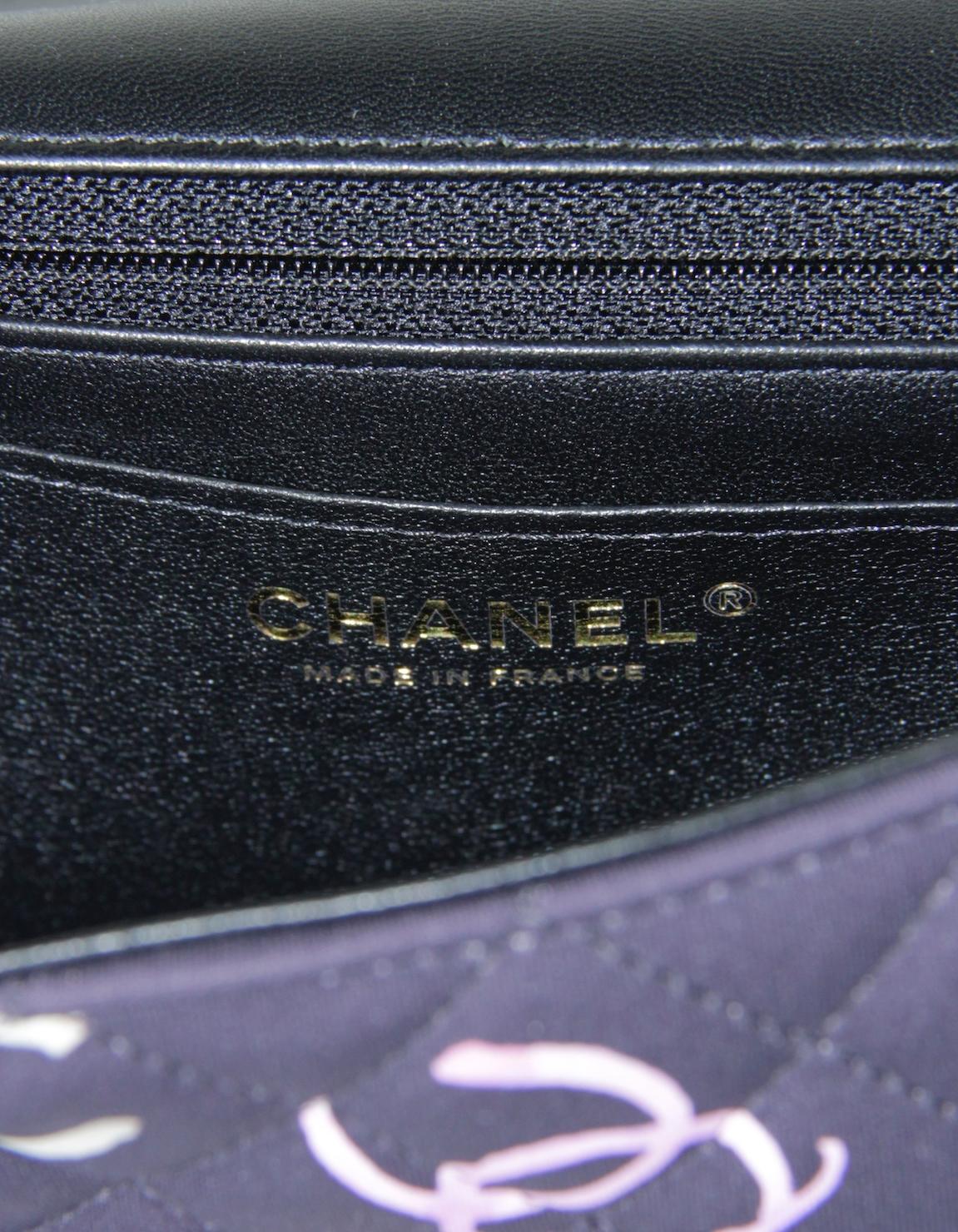 Chanel NWT 2024 Navy CC Logo Printed Rectangular Mini Flap Bag For Sale 2
