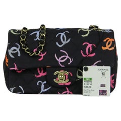 Chanel NWT 2024 Navy CC Logo Printed Rectangular Mini Flap Bag