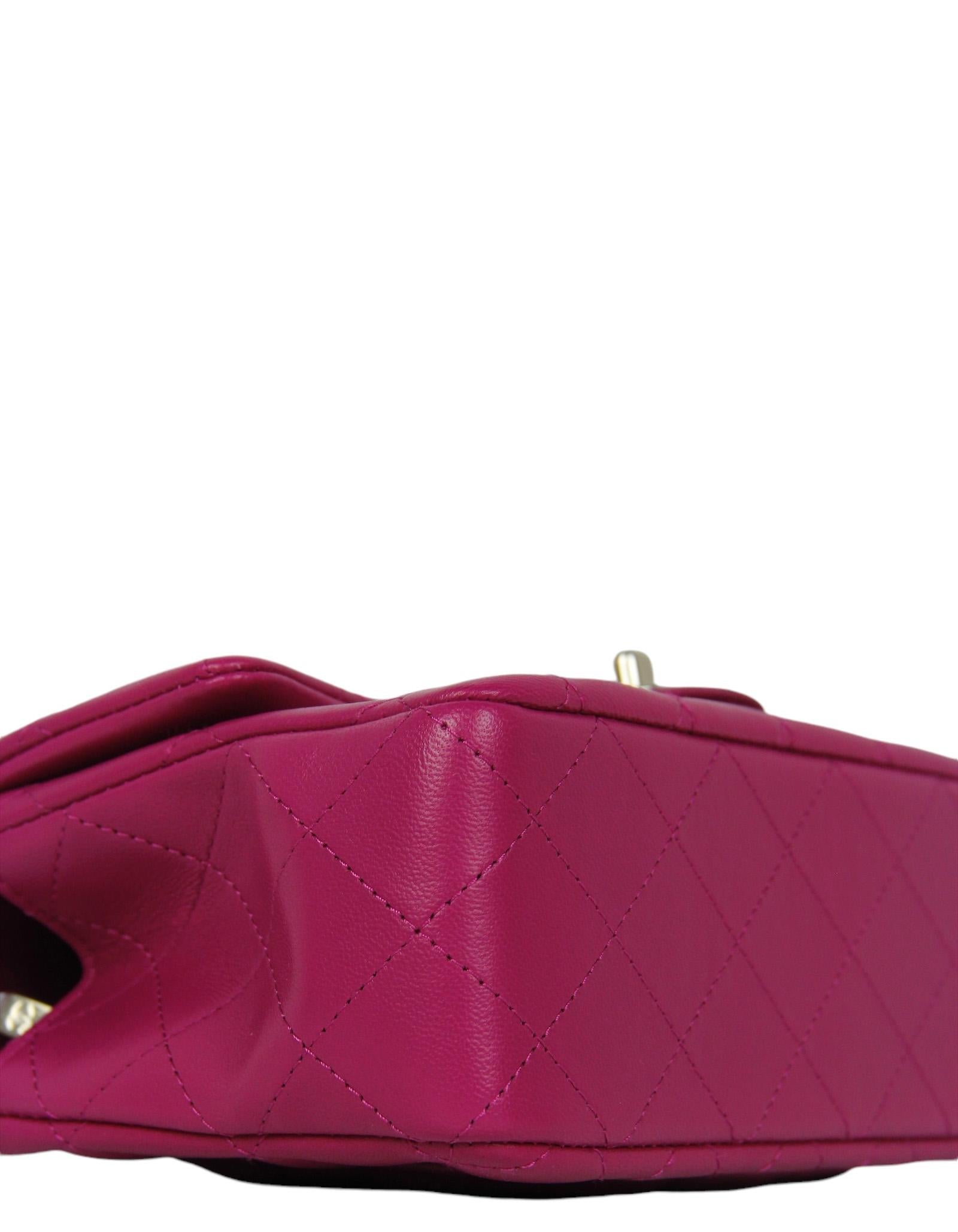 Chanel NWT '24 Fuchsia Lambskin Quilted Mini Top Handle Rectangular Flap Bag In New Condition In New York, NY