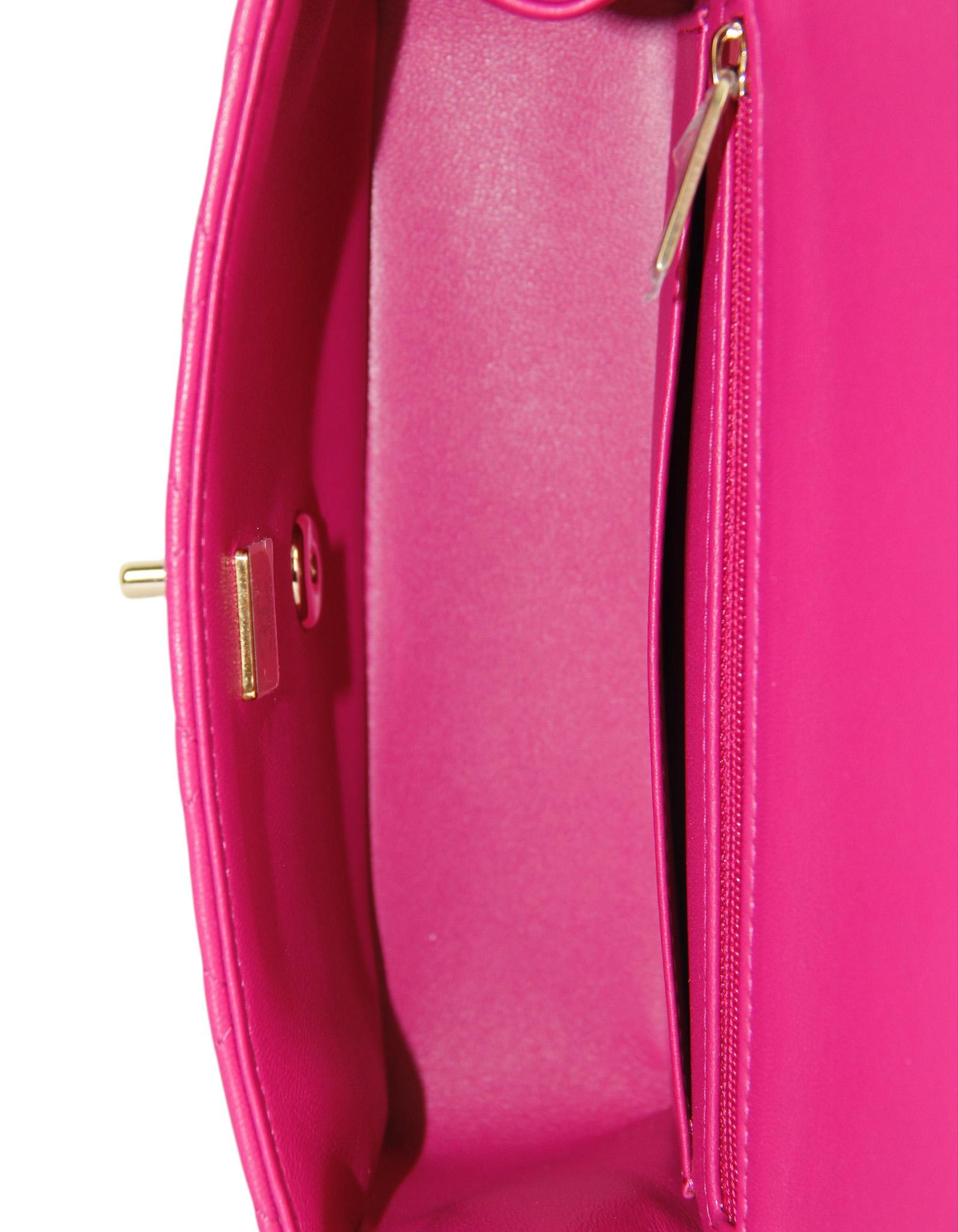 Chanel NWT '24 Fuchsia Lambskin Quilted Mini Top Handle Rectangular Flap Bag 1