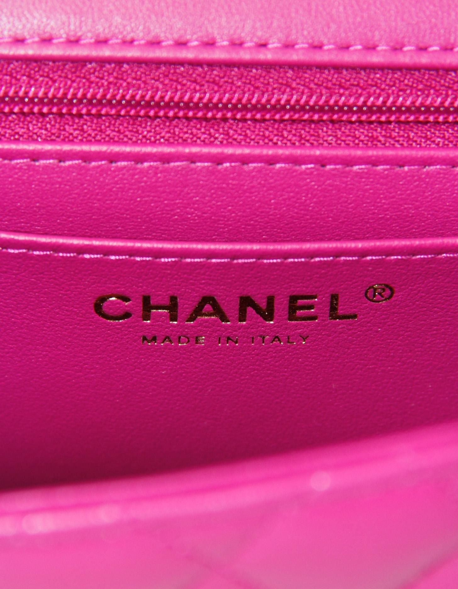 Chanel NWT '24 Fuchsia Lambskin Quilted Mini Top Handle Rectangular Flap Bag 2