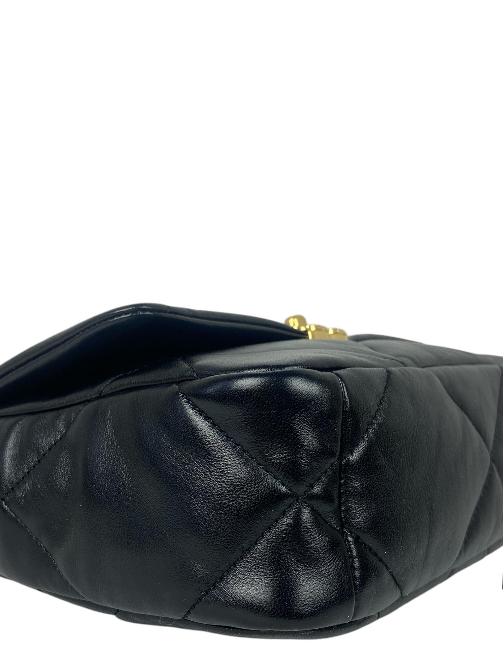 Women's Chanel NWT Black Lambskin Leather Quilted Medium 19 Bag
