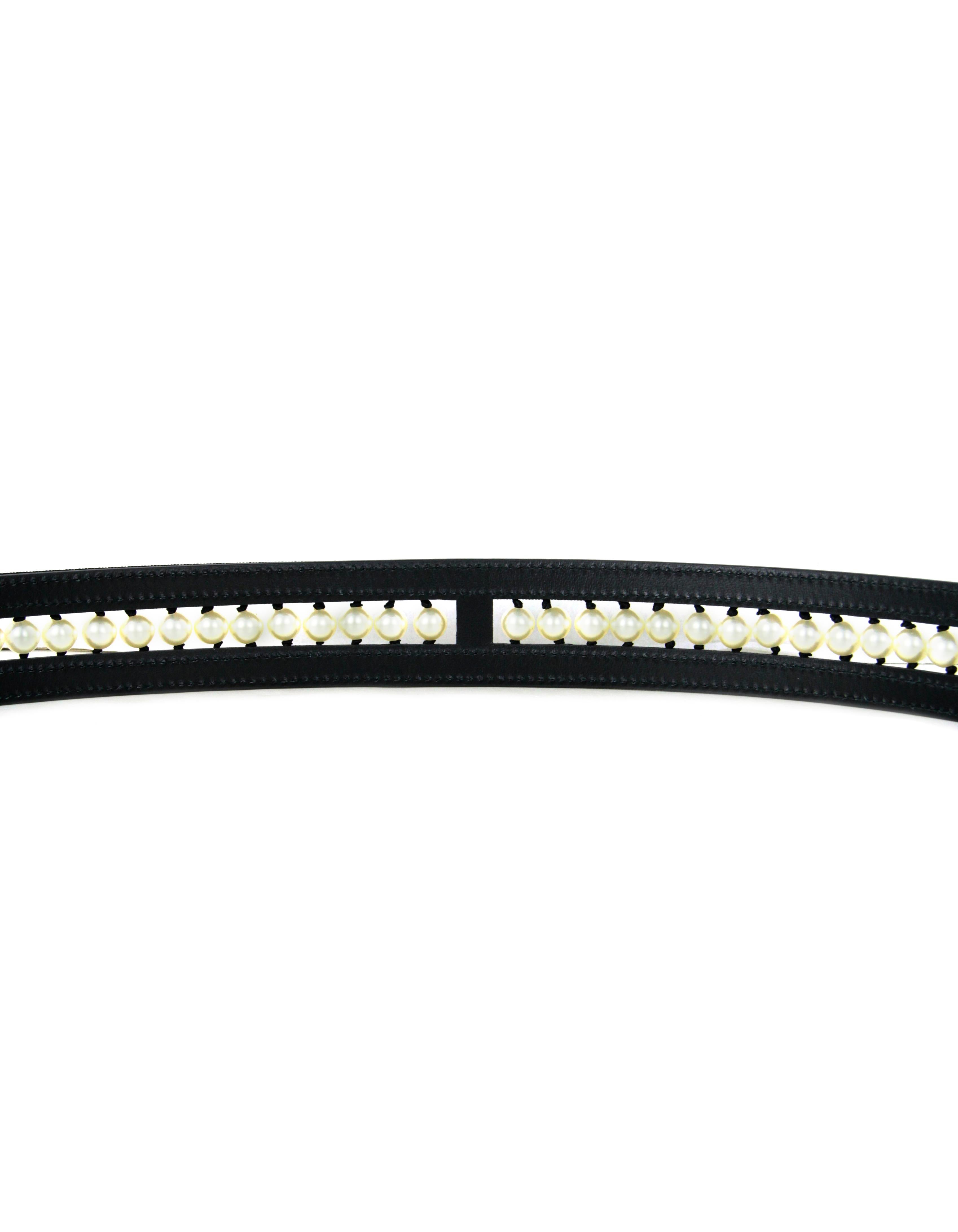 Women's Chanel NWT Black Leather & Grosgrain Pearl Belt sz 90 rt. $1, 850
