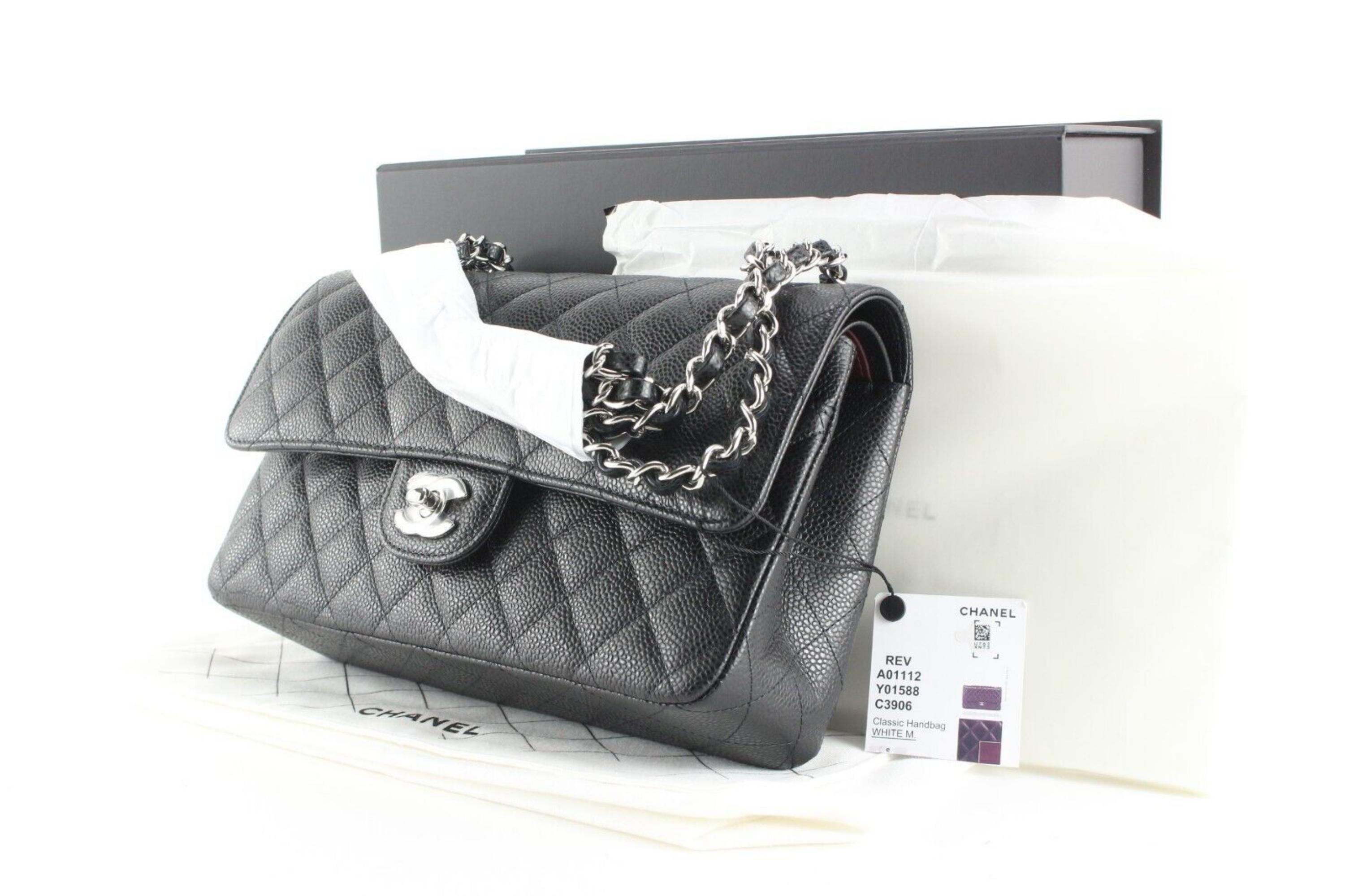 Chanel NWT Black Quilted Caviar Medium Classic Double Flap 3CJ0216 For Sale 2