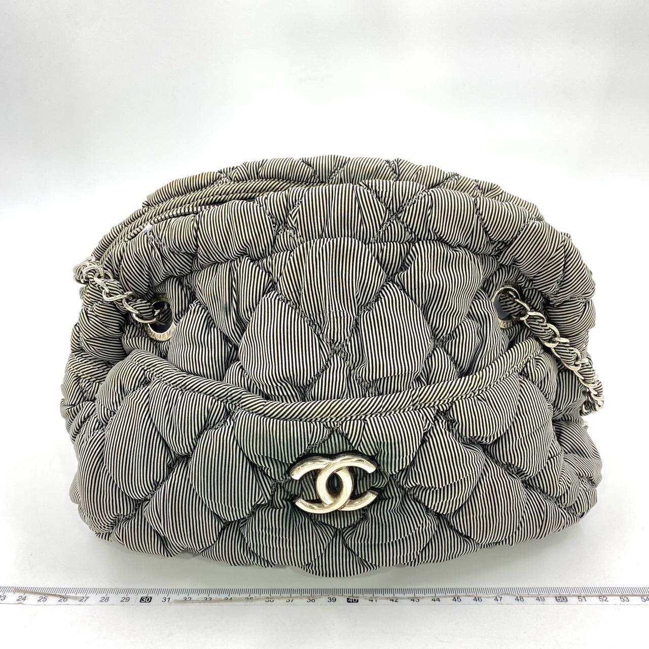 Black Chanel Nylon Bubble Striped Quilt Accordion Flap Bag Blue, 2009-2010