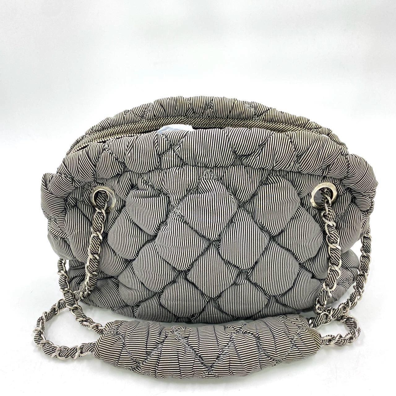 Women's Chanel Nylon Bubble Striped Quilt Accordion Flap Bag Blue, 2009-2010