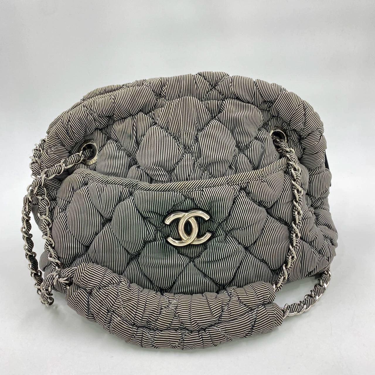 Chanel Nylon Bubble Striped Quilt Accordion Flap Bag Blue, 2009-2010 4