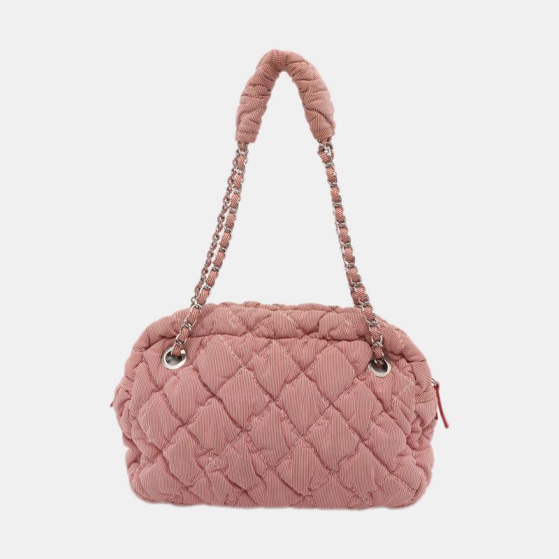 Chanel Nylon Bubble Striped Quilt Accordion Flap Bag Pink, 2009-2010 In Excellent Condition In AUBERVILLIERS, FR