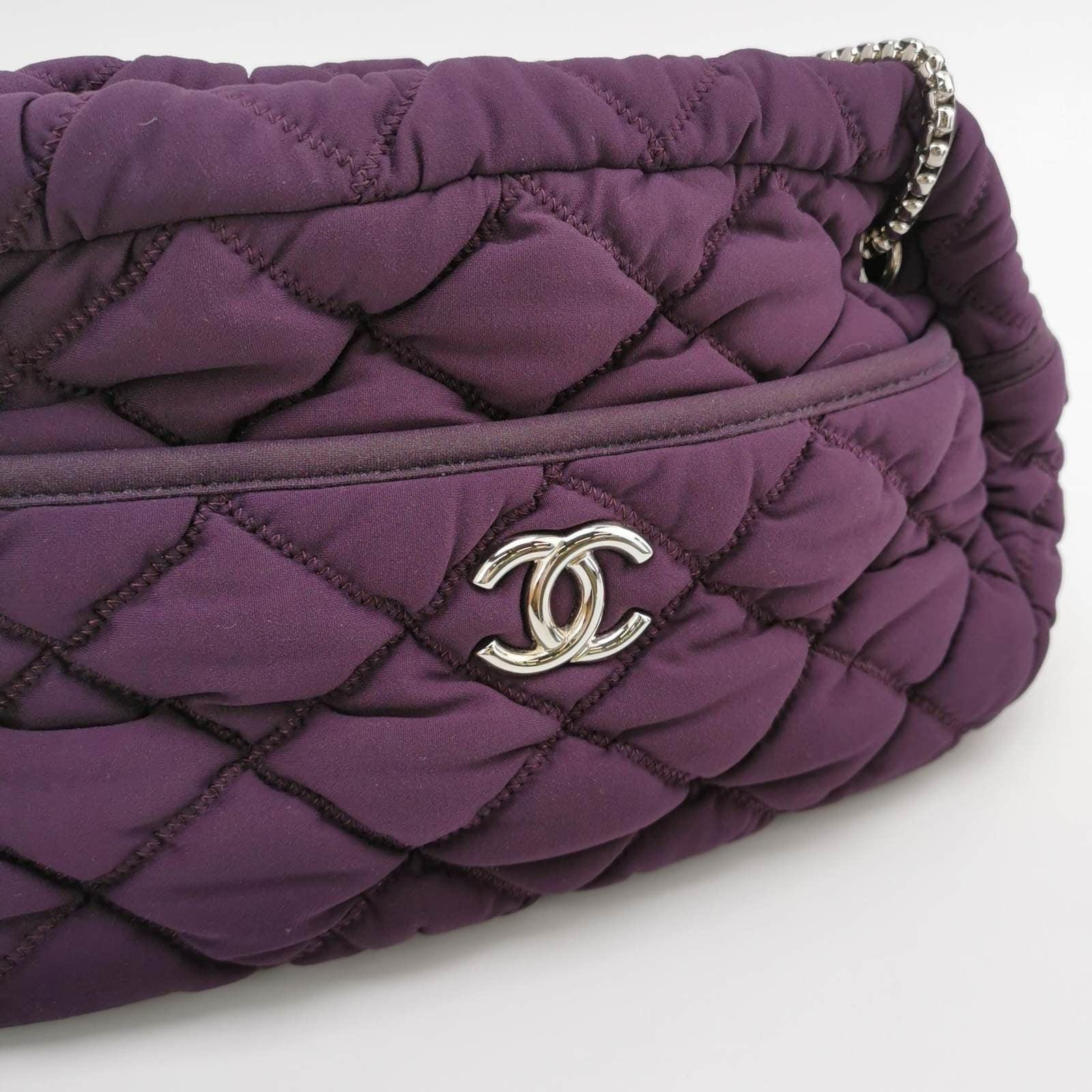 Chanel Nylon Blasen gestreifte gesteppte Akkordeon-Klappentasche in Lila 3
