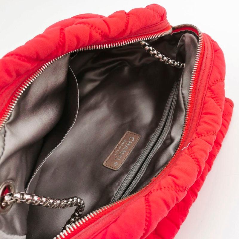 Chanel Nylon Bubble Striped Quilt Accordion Flap Bag Red 4