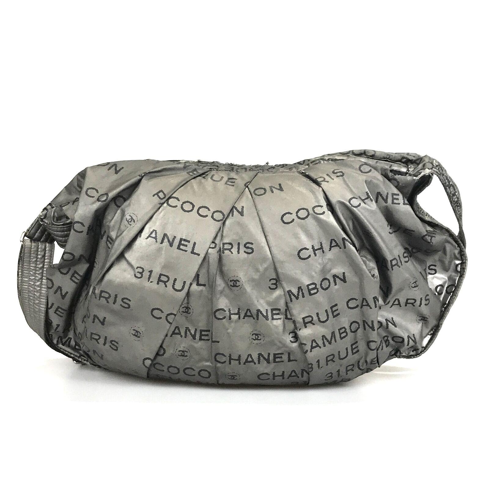 Chanel Nylon Coco Silver Unlimited Shoulder Bag Large In Fair Condition For Sale In Montreal, Quebec