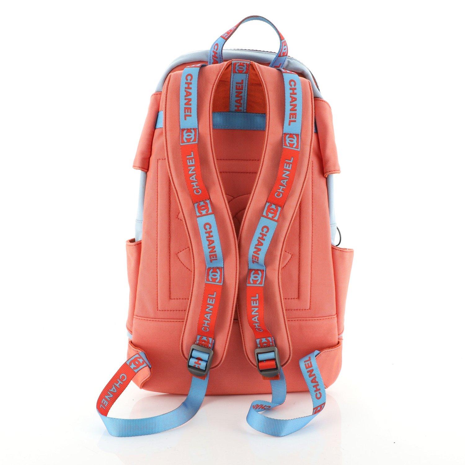Women's or Men's Chanel Nylon Light Blue Orange Sport Backpack For Sale
