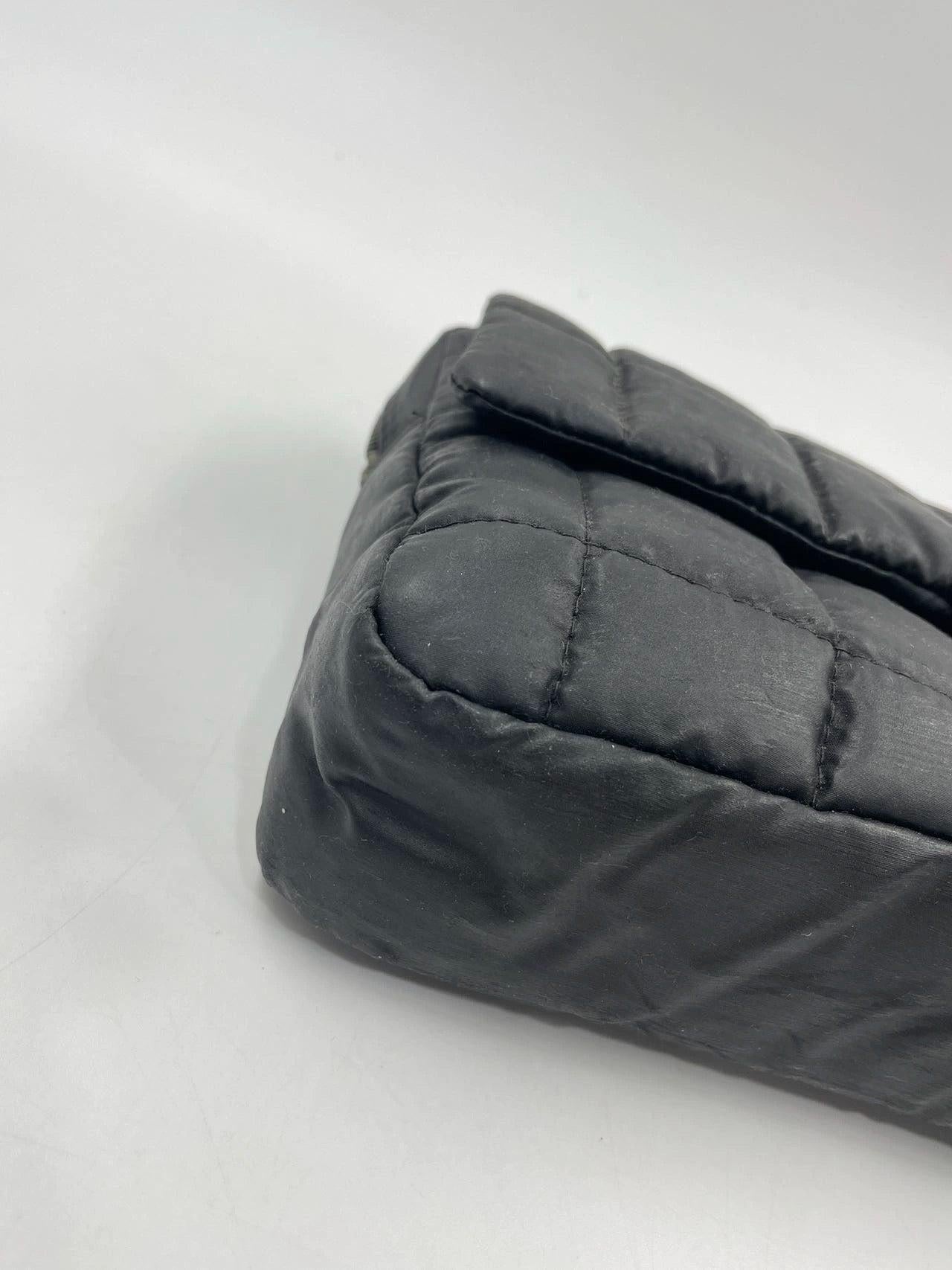 CHANEL Nylon Square Quilted Flap Bag Black Puffer Curved Bottom 9