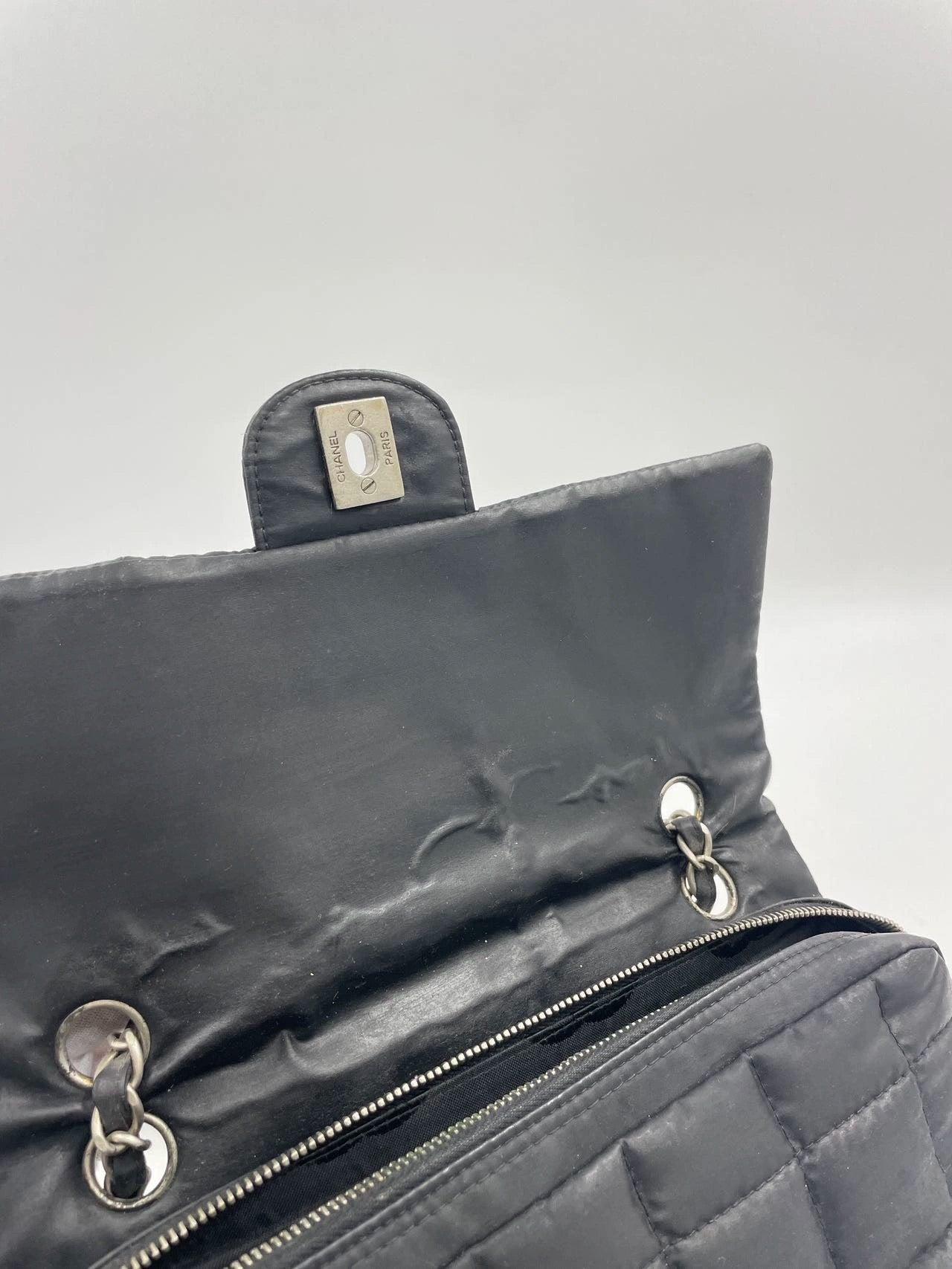 CHANEL Nylon Square Quilted Flap Bag Black Puffer Curved Bottom 13